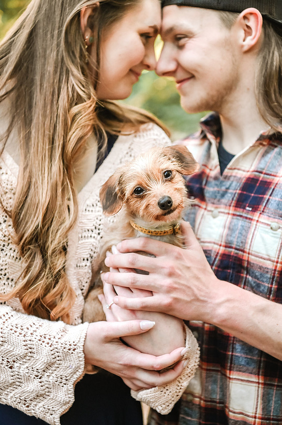 Engaged Couple with their little dog